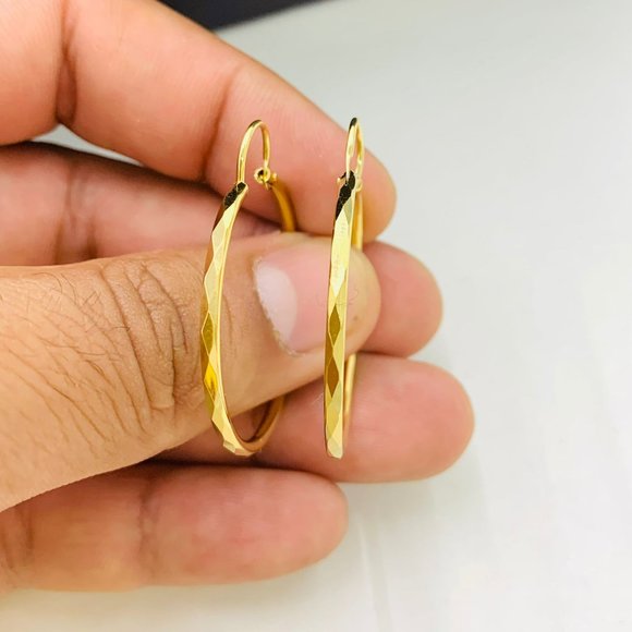 14K Gold Filled Endless Hoop Earrings with Diamond Cut Design for Womens 1.5x1.3 - Picture 6 of 6